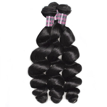 Malaysian Loose Wave Virgin Human Hair 3 Bundles With 4*4 Lace Closure