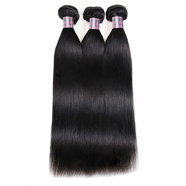 Ishow Non Remy Peruvian Virgin Straight Human Hair 3 Bundles With 4*4 Lace Closure