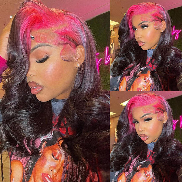 Highlight Pink Glueless Wigs Human Hair 13x4 HD Lace Frontal Wig Body ...