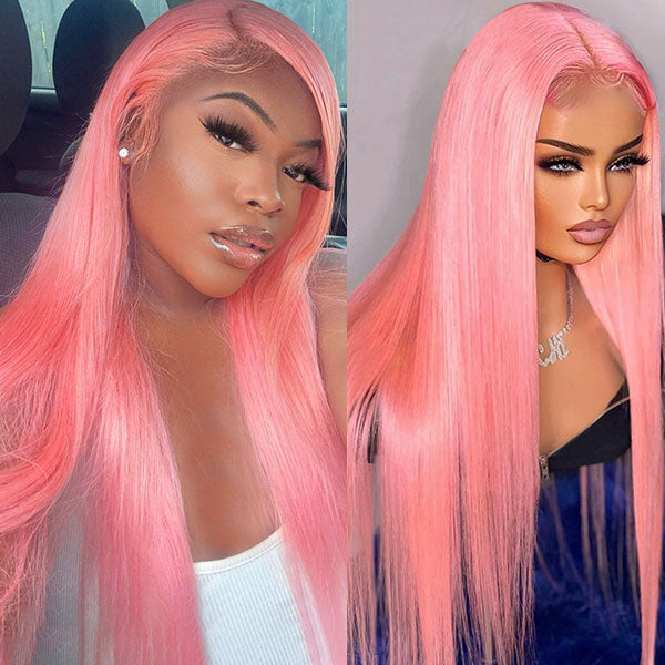 Pink Straight Wigs 13x4 HD Lace Front Wigs 30 Inch Colored Wigs