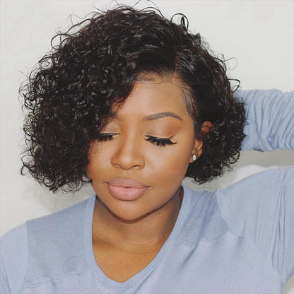 Hairsmarket Bob Short Wigs Curly Human Hair Lace Front Wigs Pixie Cut Wigs