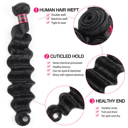 Hairsmarket Brazilian Loose Deep Wave Virgin Hair 3 Bundles With Closure