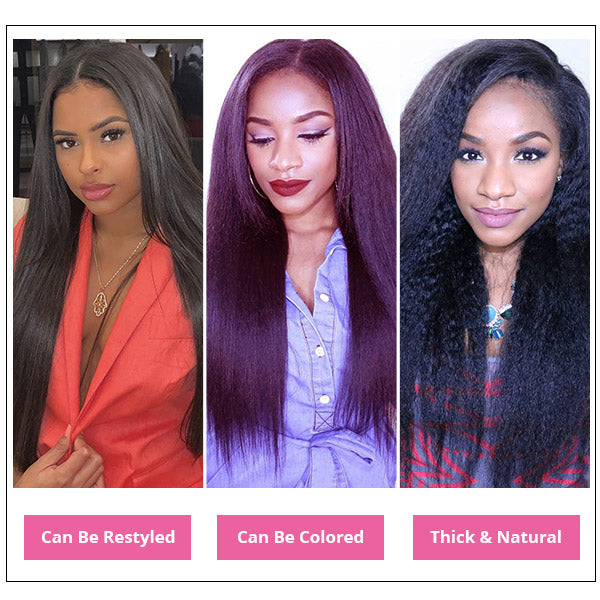 Brazilian Yaki Straight Human Hair 3 Bundles with 4x4 Lace Closure Remi Yaki Human Hair Weave