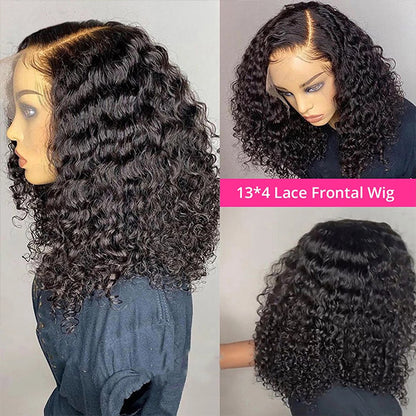 Short Bob Lace Front Wigs 13x4 Water Wave Frontal Wig 14 Inch