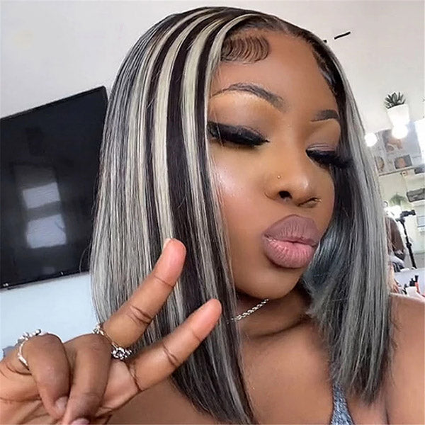 Highlight Grey Bob Lace Wigs 13x4 Frontal Bob Straight Wig 150% Density