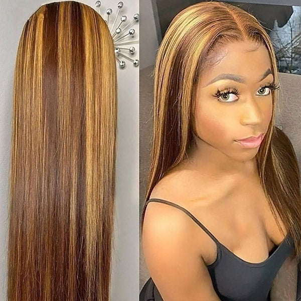 Honey Blonde Lace Front Human Hair Wig Ombre Straight Human Hair Wig 13x4 13x6 HD Lace Front Wigs