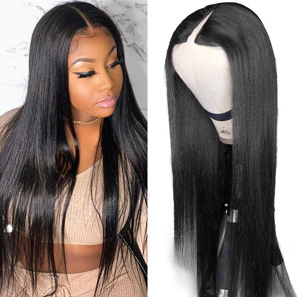 V Part Wigs Glueless Straight Human Hair Wigs No Gel No Leave out Thin Part Wig