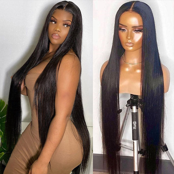 Long 40 Inch Lace Closure Straight Human Hair Wigs 4x4 HD Glueless Lac ...