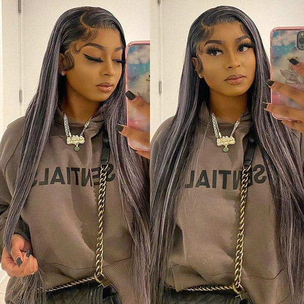 Highlight Grey Lace Wigs 13x4 Lace Frontal Wig Ombre Straight Wig HD Lace