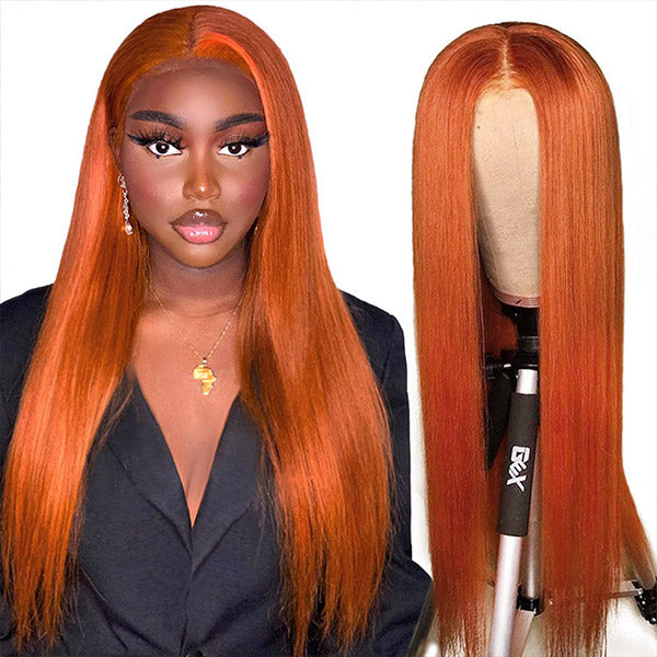 Orange Ginger Wig Straight Hair HD Lace Wigs 13x6 Lace Wig T Part Lace Wigs