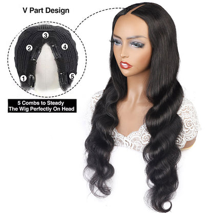 V Part Body Wave Wig No Leave Out Upgrade U Part Human Hair Wig 32 Inch