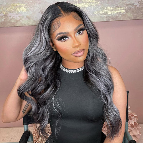 Highlight Grey Body Wave Wig 13x4 HD Lace Frontal Wig 36 Inch 180% Density