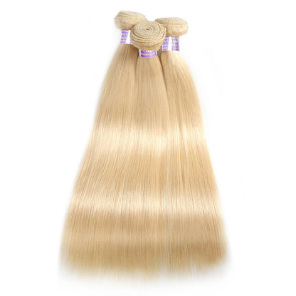 Virgin 613 Blonde Straight Human Hair 3 Bundles With Lace Frontal Closure