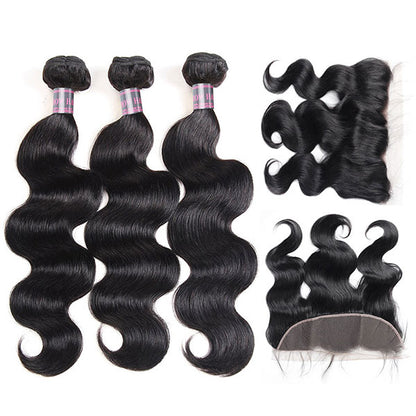 Ishow 8A Indian Virgin Human Body Wave 3 Bundles With 13*4 Lace Frontal Virgin Human Hair