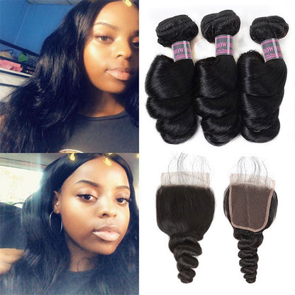 8A Ishow Loose Wave Hair Buy 3 Bundles Get 1 FREE Closure