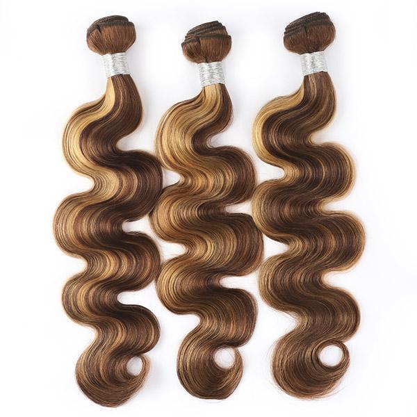 Highlight Human Hair Bundles Body Wave 3 Bundles With Closure P4/27 Color Bundles