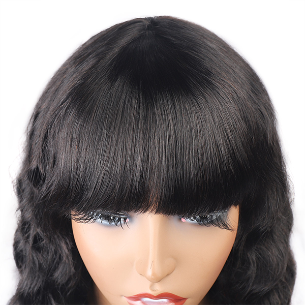 Loose Deep Virgin Human Hair Wigs, No Lace Wigs With Bangs