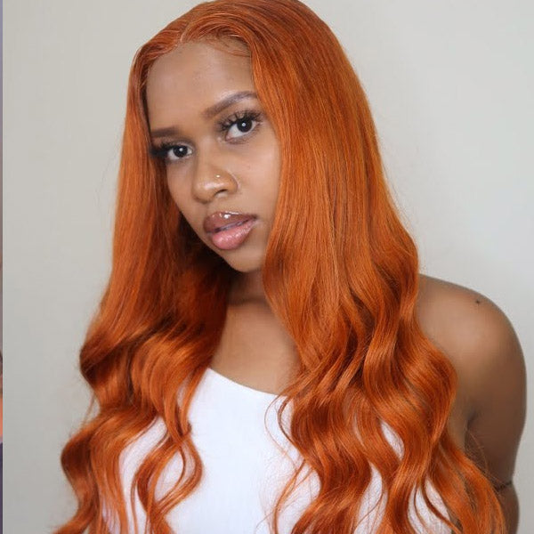 Ginger Wigs T Part Lace Front Wigs Body Wave Human Hair Wigs Orange Color Wigs