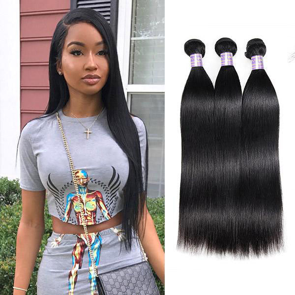 Allove 9A Virgin Brazilian Hair Straight Human Hair 3 Bundles with Free Hair Topper