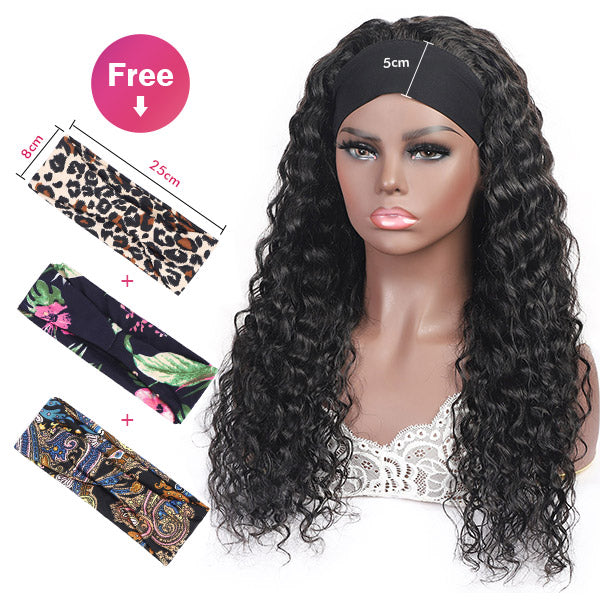 Water Wave Virgin Human Hair Wigs with Headband Half Wigs