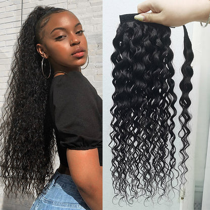 Wrap Around Ponytail Virgin Human Hair Water Wave Ponytail Extensions