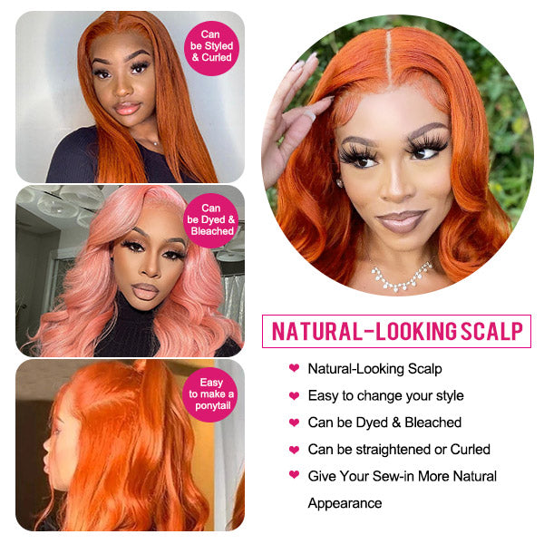 Ginger Orange Lace Front Wig Body Wave Hair T Part Lace Wigs