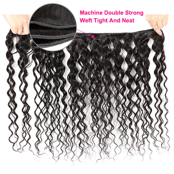 Malaysian Water Wave Virgin Human Hair 4 Bundles With Lace Closure