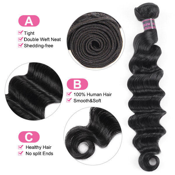 Ishow Brazilian Loose Deep Wave Virgin Human Hair Weave Extensions 4 Bundles