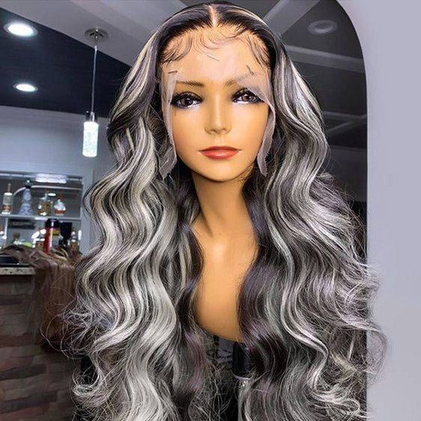 Highlight Grey Body Wave Wig 13x4 HD Lace Frontal Wig 36 Inch 180% Density