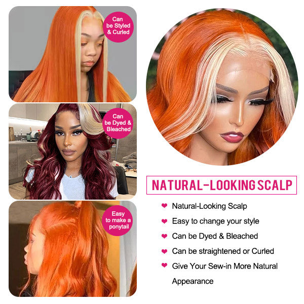 Orange and Blonde Wig 13x4 HD Lace Front Wig Body Wave Human Hair Wigs