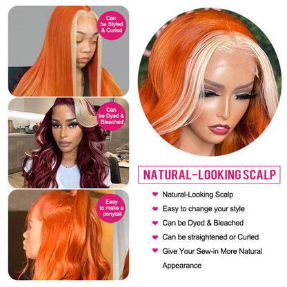 Orange and Blonde Wig 13x4 HD Lace Front Wig Body Wave Human Hair Wigs