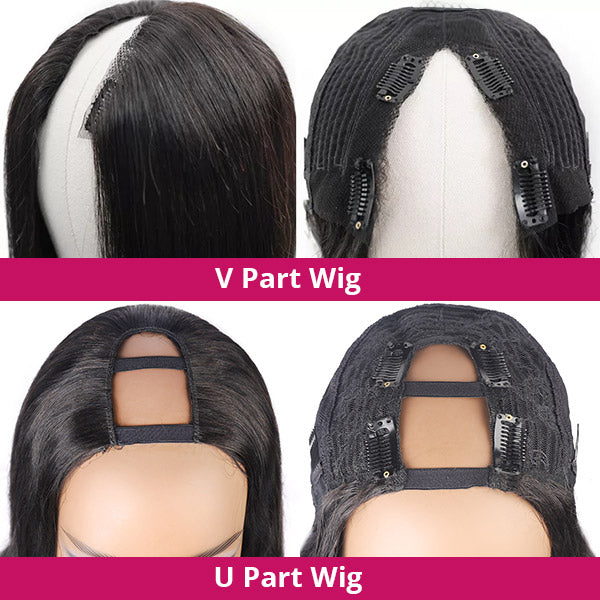 V Part Wigs Glueless Straight Human Hair Wigs No Gel No Leave out Thin Part Wig