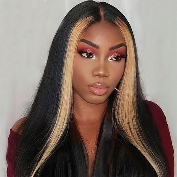 Highlight Straight Human Hair Wig 4*4 Lace Closure Wigs TL27 Ombre Wigs